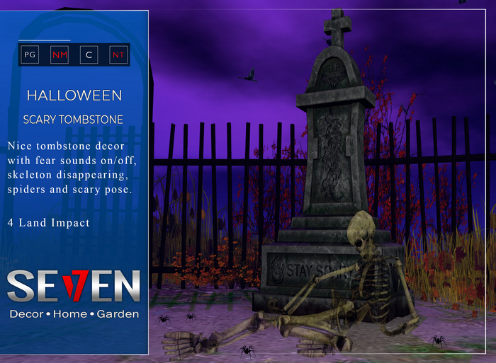 Second Life Marketplace SE7EN Scary Tombstone (w/sound effect and pose)